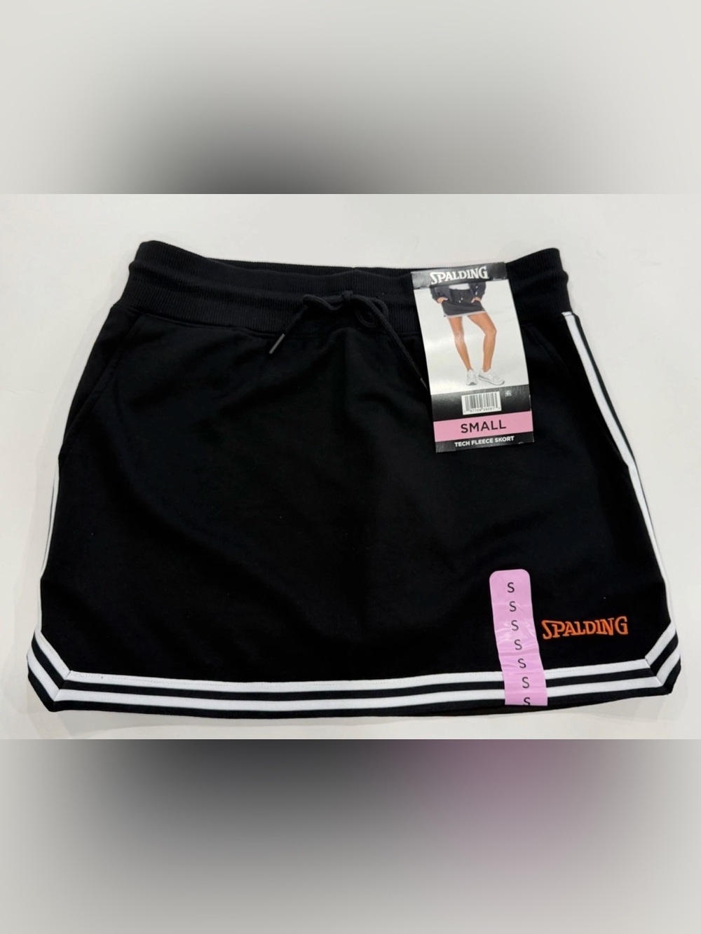 Spalding Black Tech Fleece Skort with White Stripe